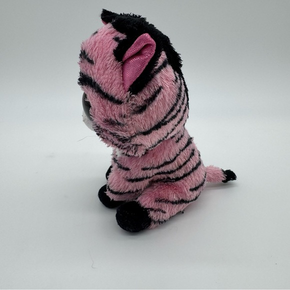 TY Beanie Zoey Zebra Plush 6" Pink Black Stuffed Zoo Animal Glittery Eyes NO Tag - Picture 4 of 5
